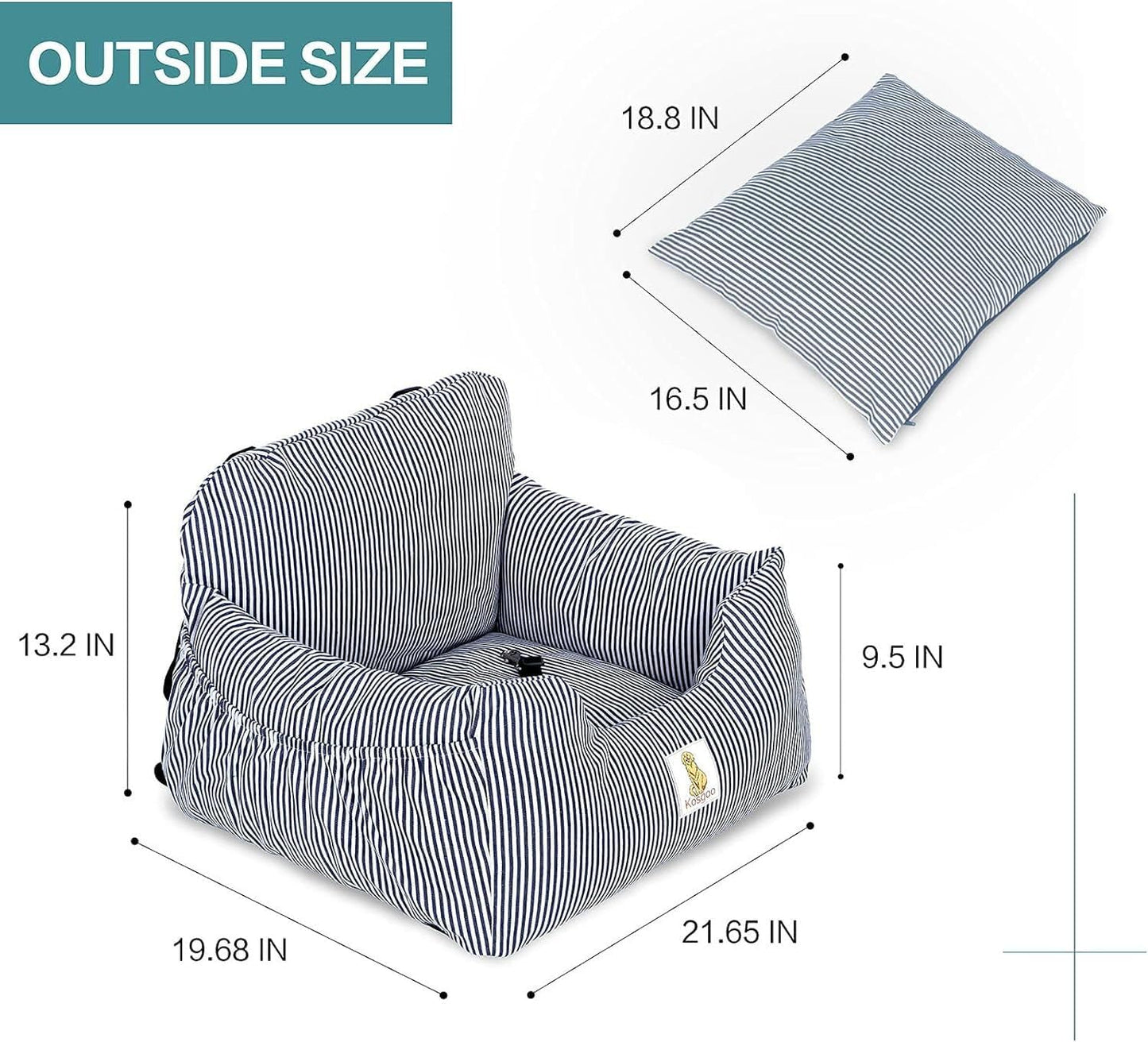 Dog Car Seat for Small Dogs,Fully Detachable and Washable Puppy Dog Booster Seats with Storage Pockets and Clip-On Safety Leash,Non-Slip Base Dog Bed Dual-Use for Car and Home (Blue)