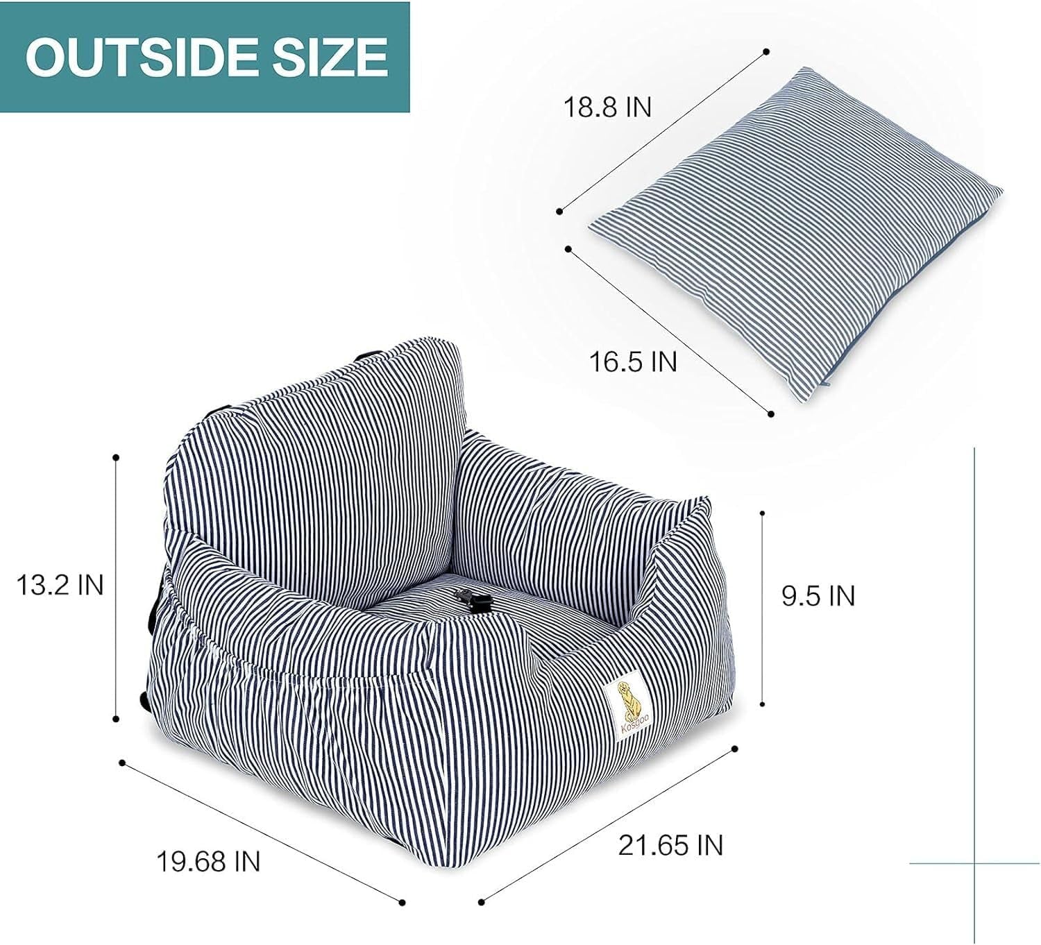 Dog Car Seat for Small Dogs,Fully Detachable and Washable Puppy Dog Booster Seats with Storage Pockets and Clip-On Safety Leash,Non-Slip Base Dog Bed Dual-Use for Car and Home (Blue)