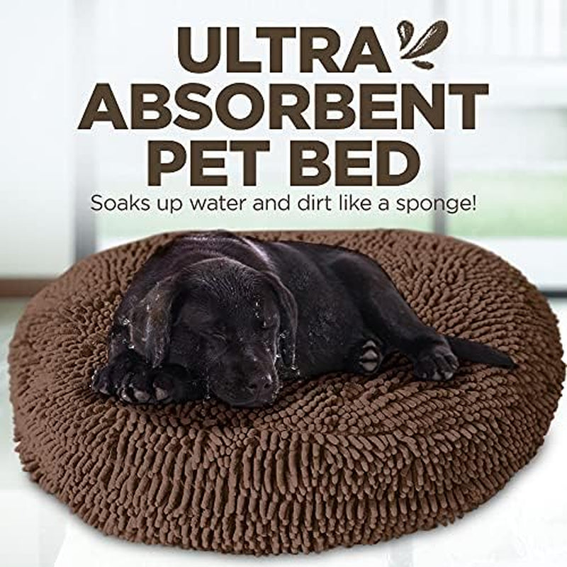 Super Snoozer Dog Bed - Microfiber Chenille round Bed for Dogs - Moisture Wicking Comfort - Removable Washable Cover (Dark Chocolate, Extra-Large 42”X42”X7”)