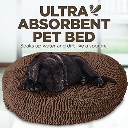 Super Snoozer Dog Bed - Microfiber Chenille round Bed for Dogs - Moisture Wicking Comfort - Removable Washable Cover (Dark Chocolate, Extra-Large 42”X42”X7”)