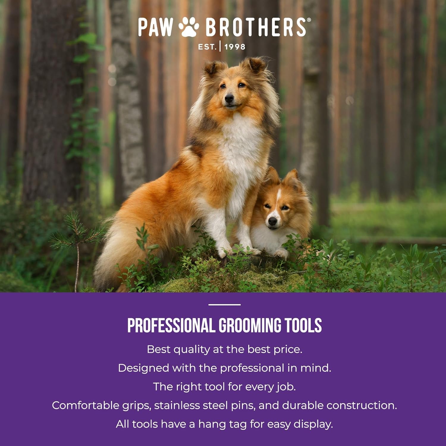 Paw Brothers Soft Flat Slicker Brush with Coated Pin Tips, Large/X-Large for Professional Groomers