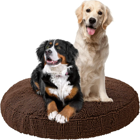 Super Snoozer Dog Bed - Microfiber Chenille round Bed for Dogs - Moisture Wicking Comfort - Removable Washable Cover (Dark Chocolate, Extra-Large 42”X42”X7”)