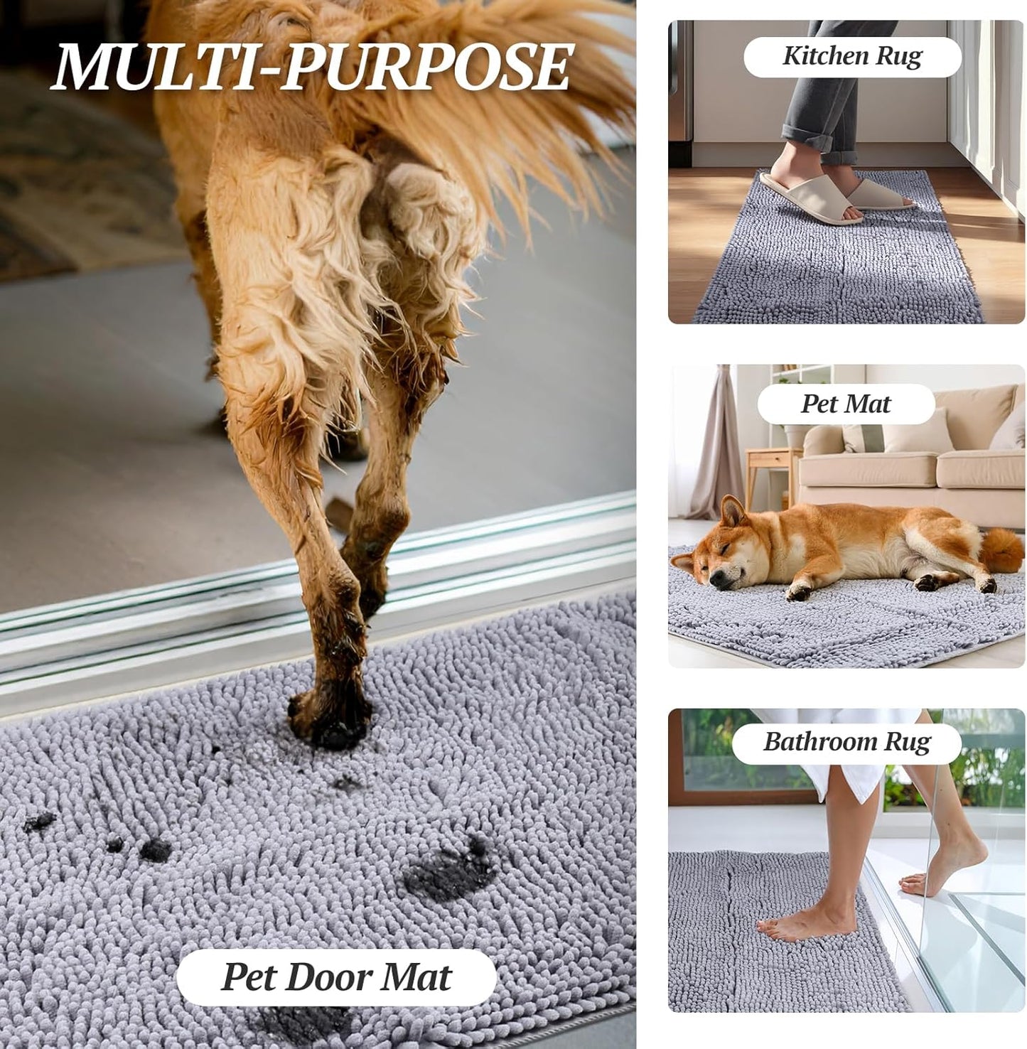 Dog Door Mat Absorpmax Dog Rug for Muddy Paw, Mat for Muddy Paw Door Indoor Floor Entryway, Waterproof Washable & Water Absorbent Dirt Trapper, 35" × 25", Grey