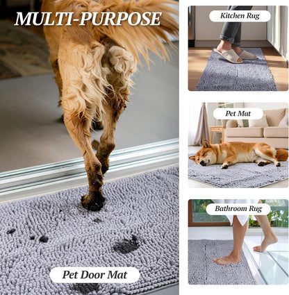 Dog Door Mat Absorpmax Dog Rug for Muddy Paw, Mat for Muddy Paw Door Indoor Floor Entryway, Waterproof Washable & Water Absorbent Dirt Trapper, 35" × 25", Grey