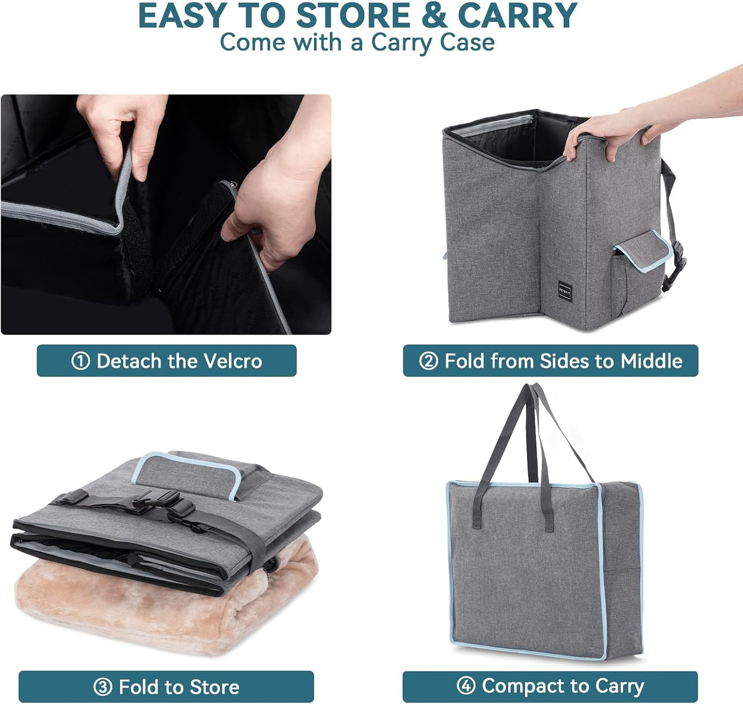 Small Dog Car Seat, Pet Travel Car Booster Seat with Safety Belt, Washable Double-Sided Cushion and Storage Pocket for Small Pet (Small, Light Grey)