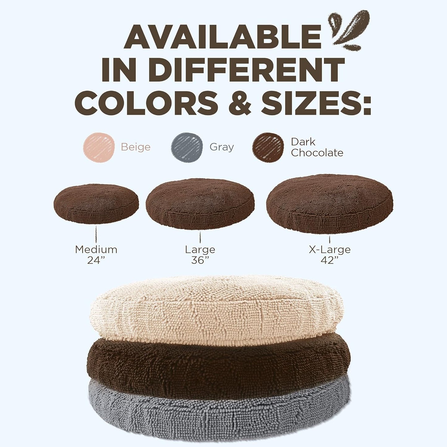 Super Snoozer Dog Bed - Microfiber Chenille round Bed for Dogs - Moisture Wicking Comfort - Removable Washable Cover (Dark Chocolate, Extra-Large 42”X42”X7”)