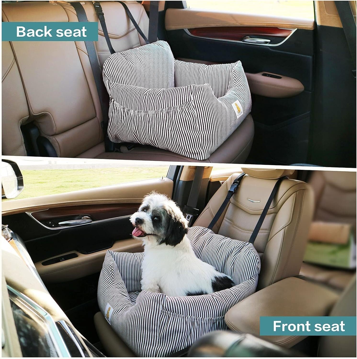 Dog Car Seat for Small Dogs,Fully Detachable and Washable Puppy Dog Booster Seats with Storage Pockets and Clip-On Safety Leash,Non-Slip Base Dog Bed Dual-Use for Car and Home (Blue)