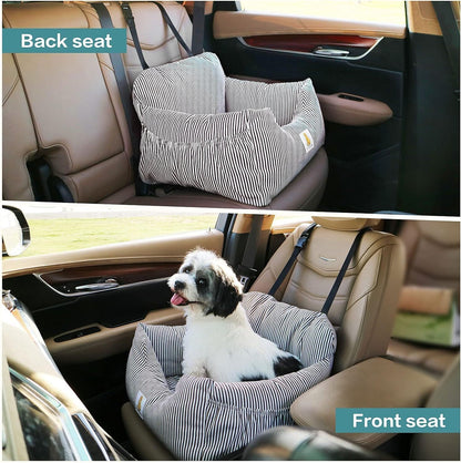 Dog Car Seat for Small Dogs,Fully Detachable and Washable Puppy Dog Booster Seats with Storage Pockets and Clip-On Safety Leash,Non-Slip Base Dog Bed Dual-Use for Car and Home (Blue)