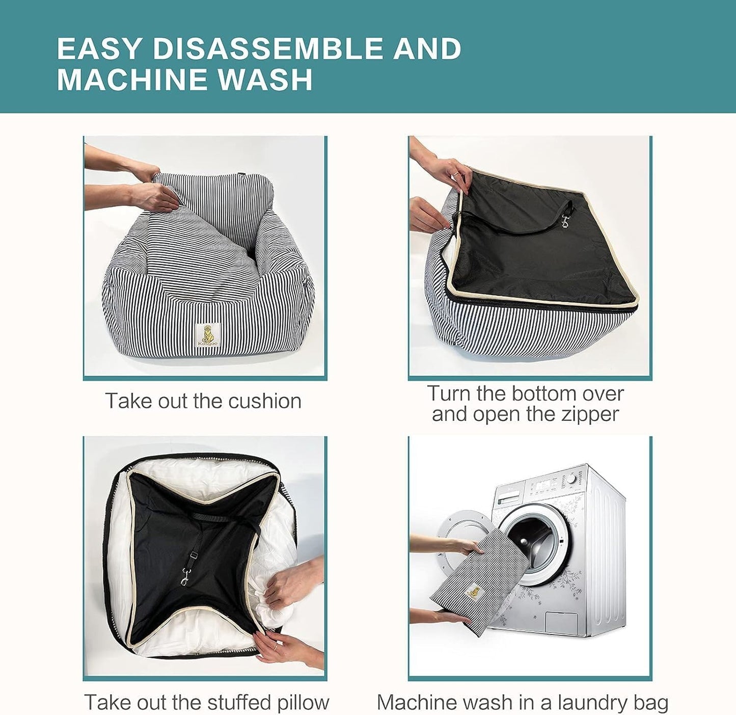 Dog Car Seat for Small Dogs,Fully Detachable and Washable Puppy Dog Booster Seats with Storage Pockets and Clip-On Safety Leash,Non-Slip Base Dog Bed Dual-Use for Car and Home (Blue)