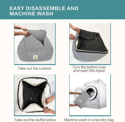 Dog Car Seat for Small Dogs,Fully Detachable and Washable Puppy Dog Booster Seats with Storage Pockets and Clip-On Safety Leash,Non-Slip Base Dog Bed Dual-Use for Car and Home (Blue)