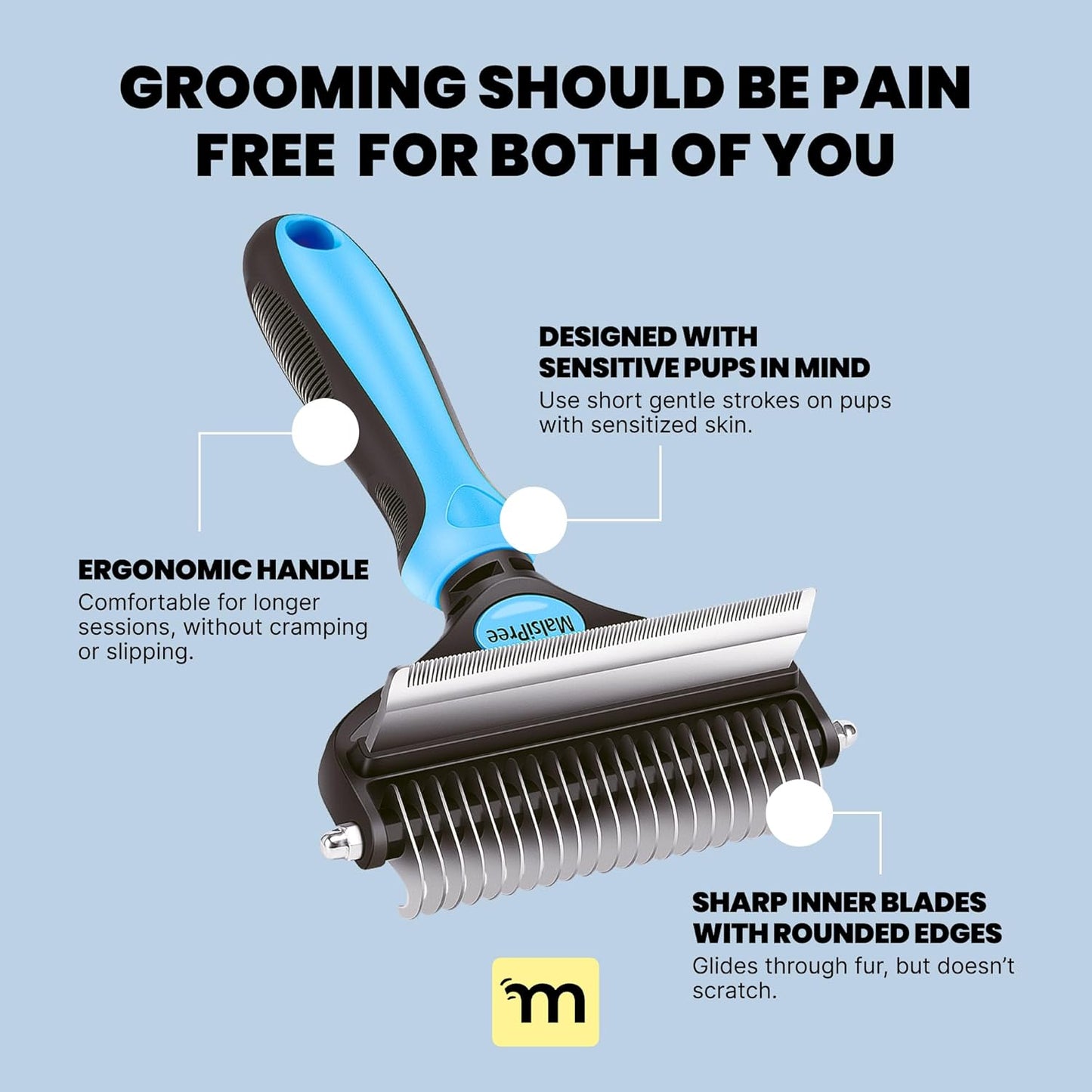 Dog Brush for Shedding - Large, Blue, 2-In-1 - Deshedding Dog Grooming Brush & Undercoat Rake with Dematting Comb for Medium to Large Double Coated