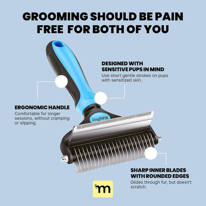 Dog Brush for Shedding - Large, Blue, 2-In-1 - Deshedding Dog Grooming Brush & Undercoat Rake with Dematting Comb for Medium to Large Double Coated