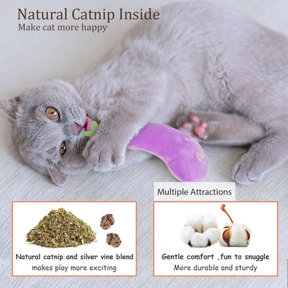 Catnip Cat Toys, 5 Pack, Plush Cat Nip Toys for Indoor Kitten Kitty, Interactive Cat Kicker Chew Safe Teeth Cleaning Toys, Fun Vegetable Shape
