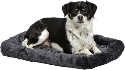 Dog Bed – Gray Faux Fur Bolster, Ultra-Soft and Machine Washable, Fits 24-Inch Crates and Carriers, for Small Dogs and Cats