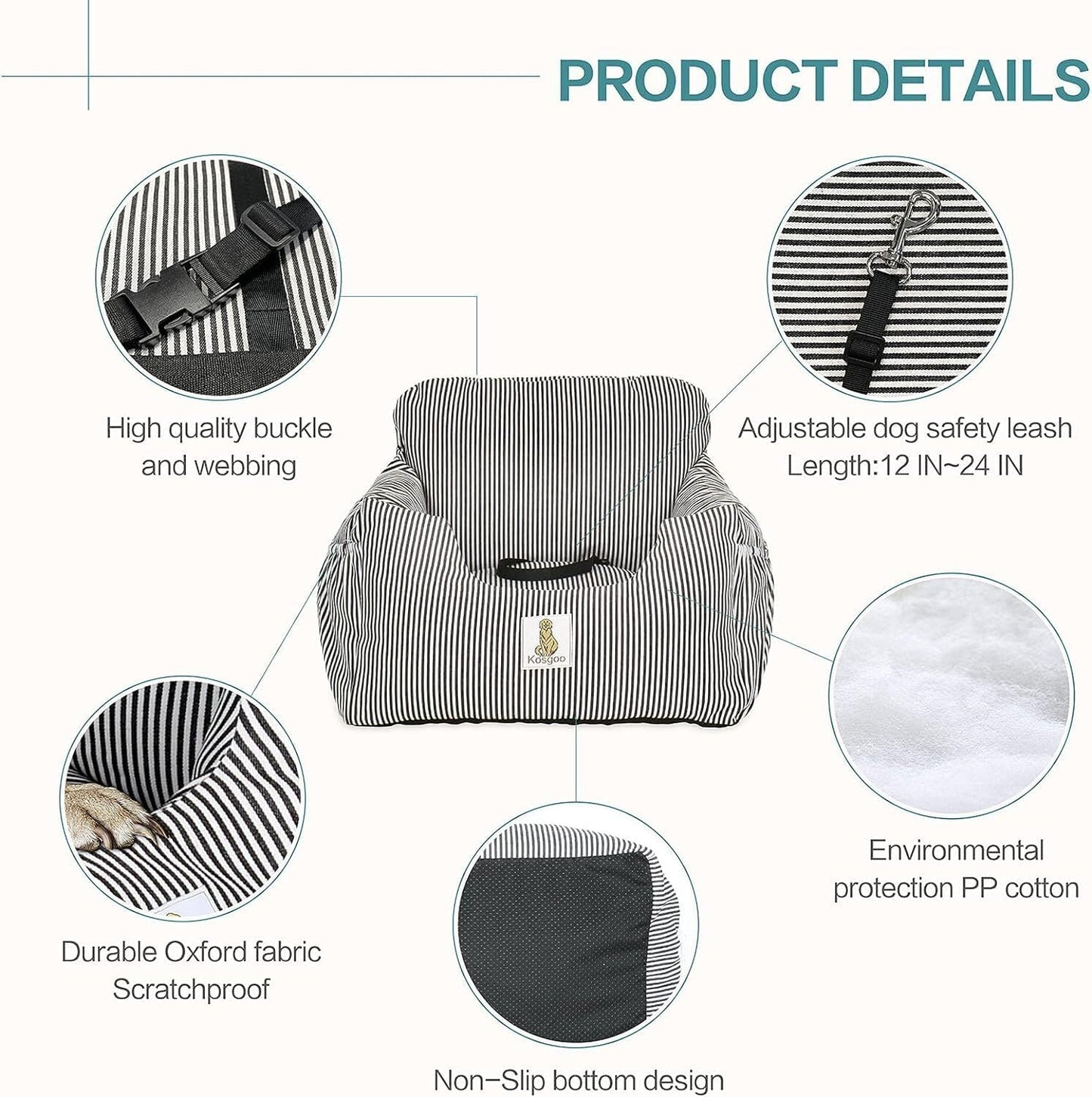 Dog Car Seat for Small Dogs,Fully Detachable and Washable Puppy Dog Booster Seats with Storage Pockets and Clip-On Safety Leash,Non-Slip Base Dog Bed Dual-Use for Car and Home (Blue)